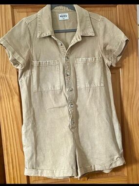 Show Me Your Mumu Utility Romper L Tan Khaki Safari Button Front Pockets Large
